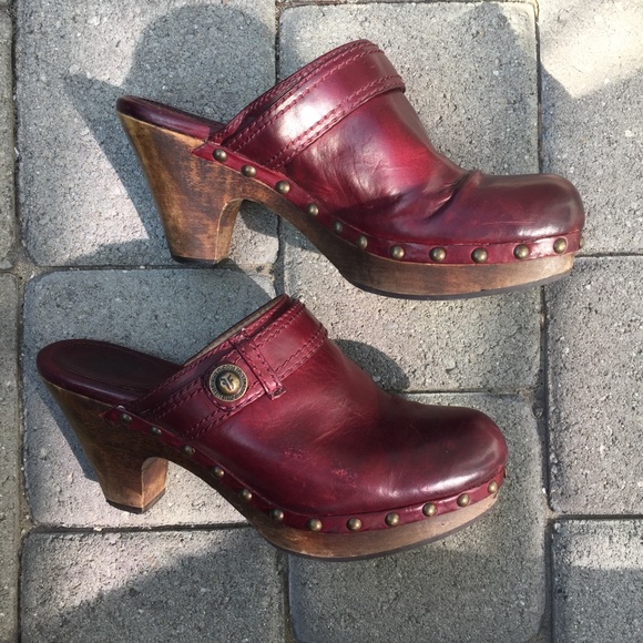 Frye Audra Button Heel Mule Clog Oxblood Red Wine - Picture 2 of 8